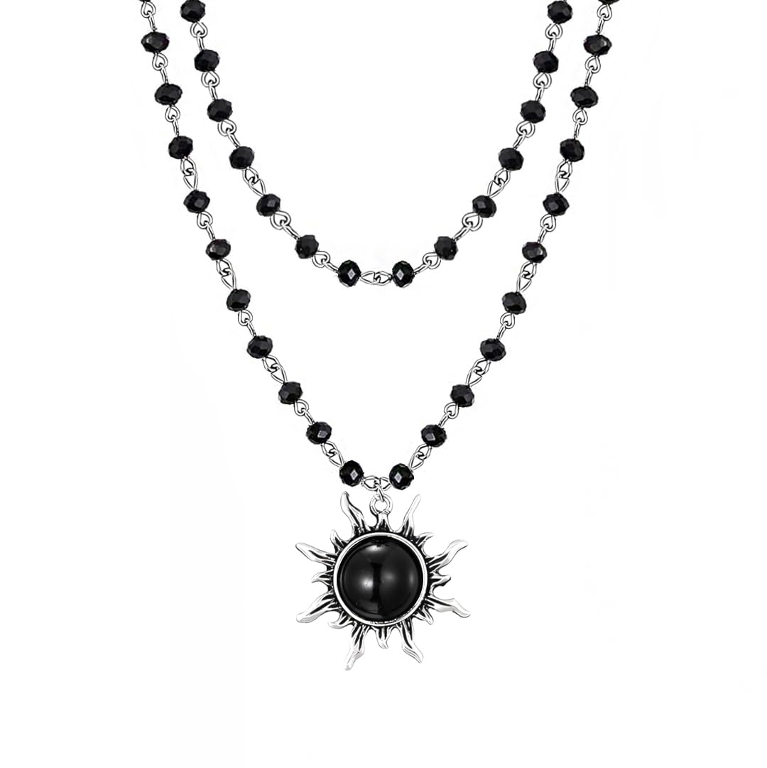 Balirek Gothic  Necklaces Moon Cross Necklaces Black Crystal Chain Halloween Black Pendant Choker Halloween Jewelry for Woman: Sun