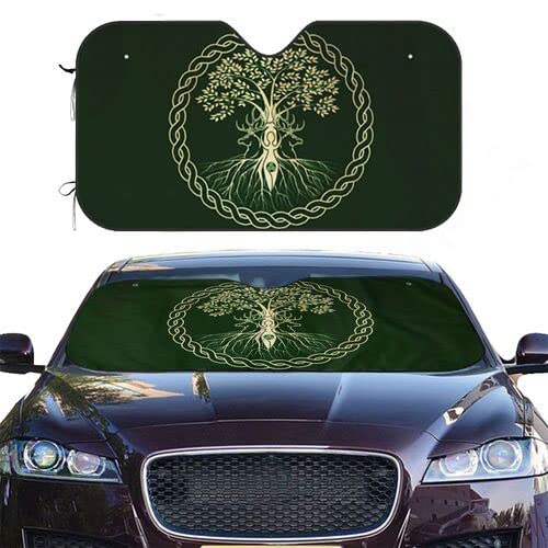 Yule Christmas Tree Pagan Deer Yuletide Wicca Celtic Ritual Norse Nordic Viking Goddess Wiccan Wicca Windshield Sun Shade Front Protector Folding Car Sun Visor Blocks Uv Rays Keeps Your Vehicle Cool: Small Black4