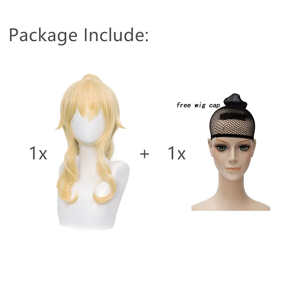 SL Wavy Blonde Ponytail Wig for Jean Cosplay,Golden Princess Hair Wigs with Pigtails Bangs + Wig Cap for Halloween Peach Costume: Middle Blonde Jean