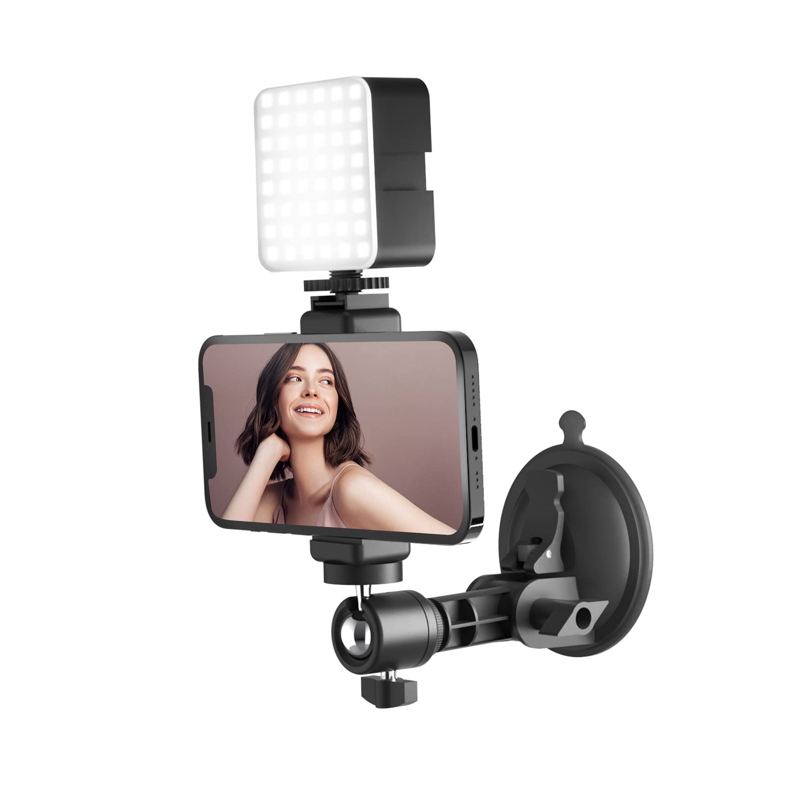 LenTok Suction Cup Mirror Phone Holder with Light, Travel Wall Phone Camera Mount for Makeup Content Creator Essentials, Mirror Tripod for Bathroom Kitchen Compatile with All Smooth Surface thumbnail 1