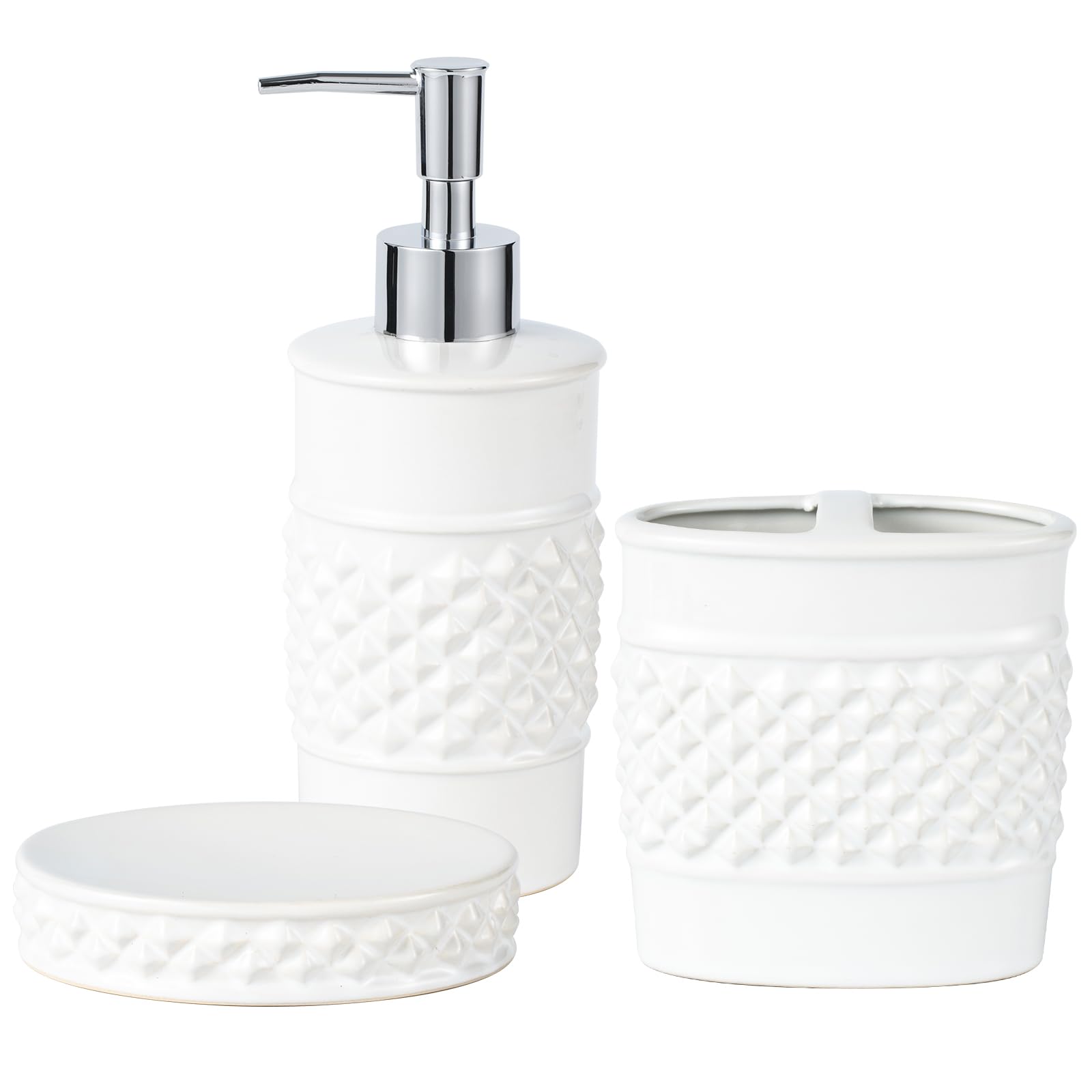 Bathroom Accessory Set, 3-Piece Ceramic Bath Accessories Set with Tray, Lotion Dispenser, and Tumbler thumbnail 1