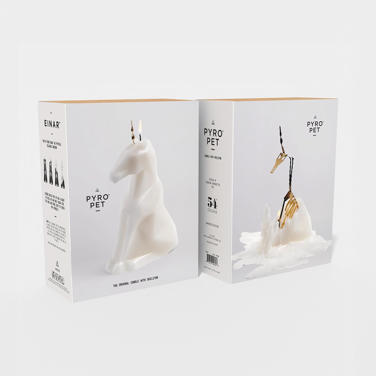 PyroPet Einar Unicorn Candle (White, Scented) - Metallic Skeleton | Halloween Decor | Gift for Unicorn Fans | 16-Hr Burn | 5.1x2.6x8 in