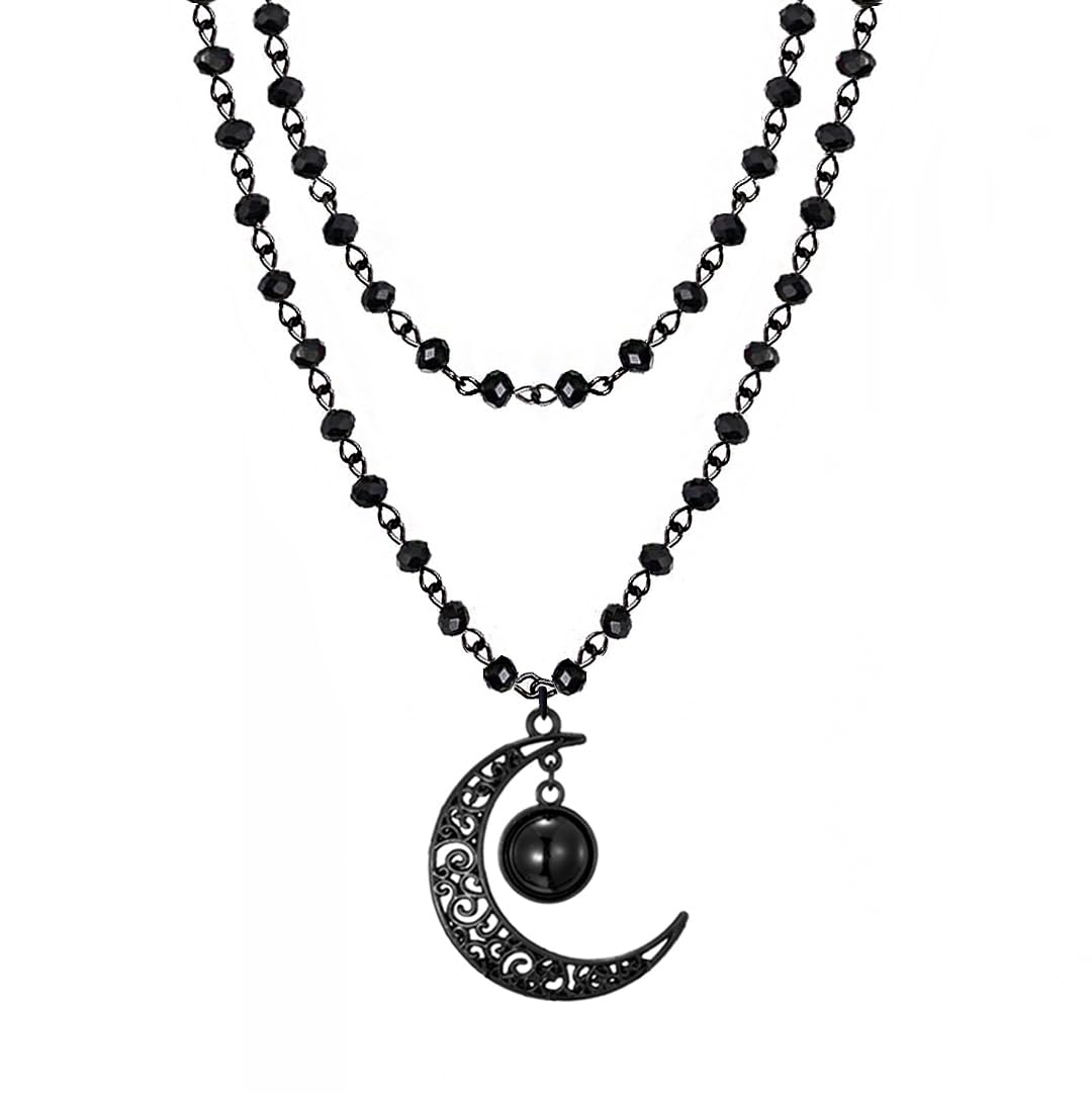 Balirek Gothic  Necklaces Moon Cross Necklaces Black Crystal Chain Halloween Black Pendant Choker Halloween Jewelry for Woman: Moon