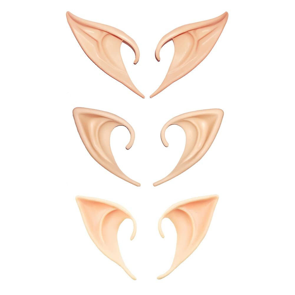 Secaden Cosplay Fairy Pixie Elf Ears Soft Pointed Ears Tips Anime Party Dress Up Costume Accessories (): 3 Styles