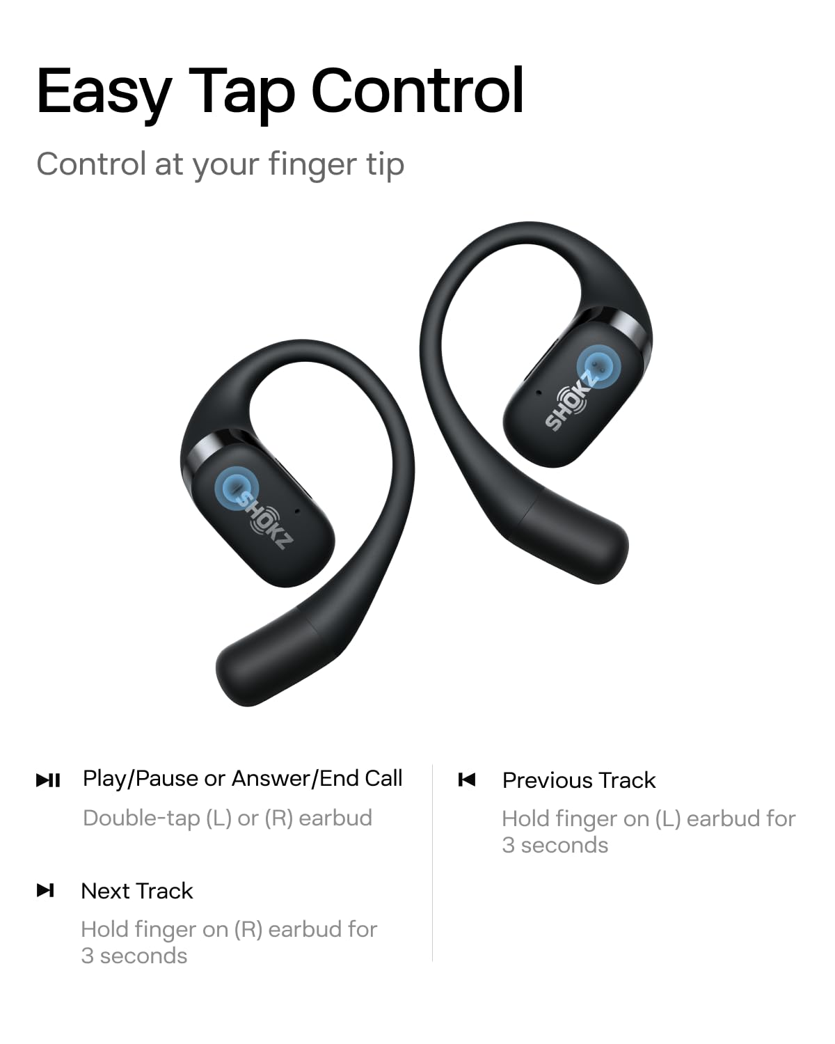 SHOKZ OpenFit - Open-Ear True Wireless Bluetooth Headphones with Microphone, Earbuds with Earhooks, Sweat Resistant, Fast Charging, 28HRS Playtime, Compatible with iPhone & Android,