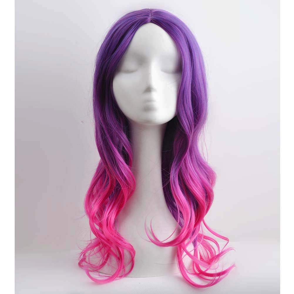 MAGQOO  Flame Fire Wig - Long Curly Wavy Ombre Wigs for Women & Girls - Middle Part, Heat Resistant, High Density Synthetic Wigs: Purple to Hot Pink