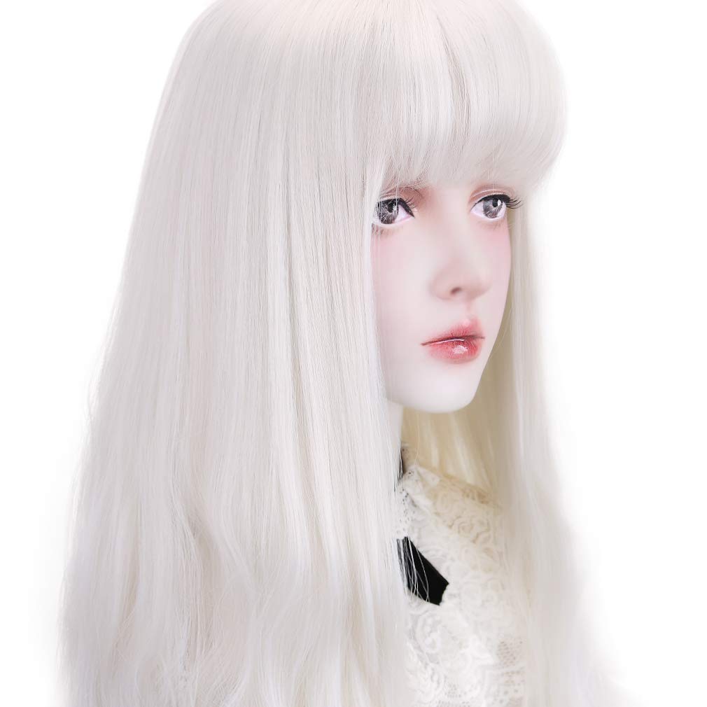 STYLER Long  Synthetic Wig with Bangs - Natural Long Wavy Cosplay Wigs for Women Halloween Christmas 30" (White)
