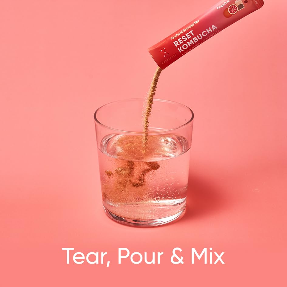 Everydaze BT21 Reset Kombucha Tea Powdered Beverage Mix | 10 Sticks | Prebiotics + Probiotics | Vegan | No Added Sugar, Gluten Free, Sparkling Powder Drink Pack ()