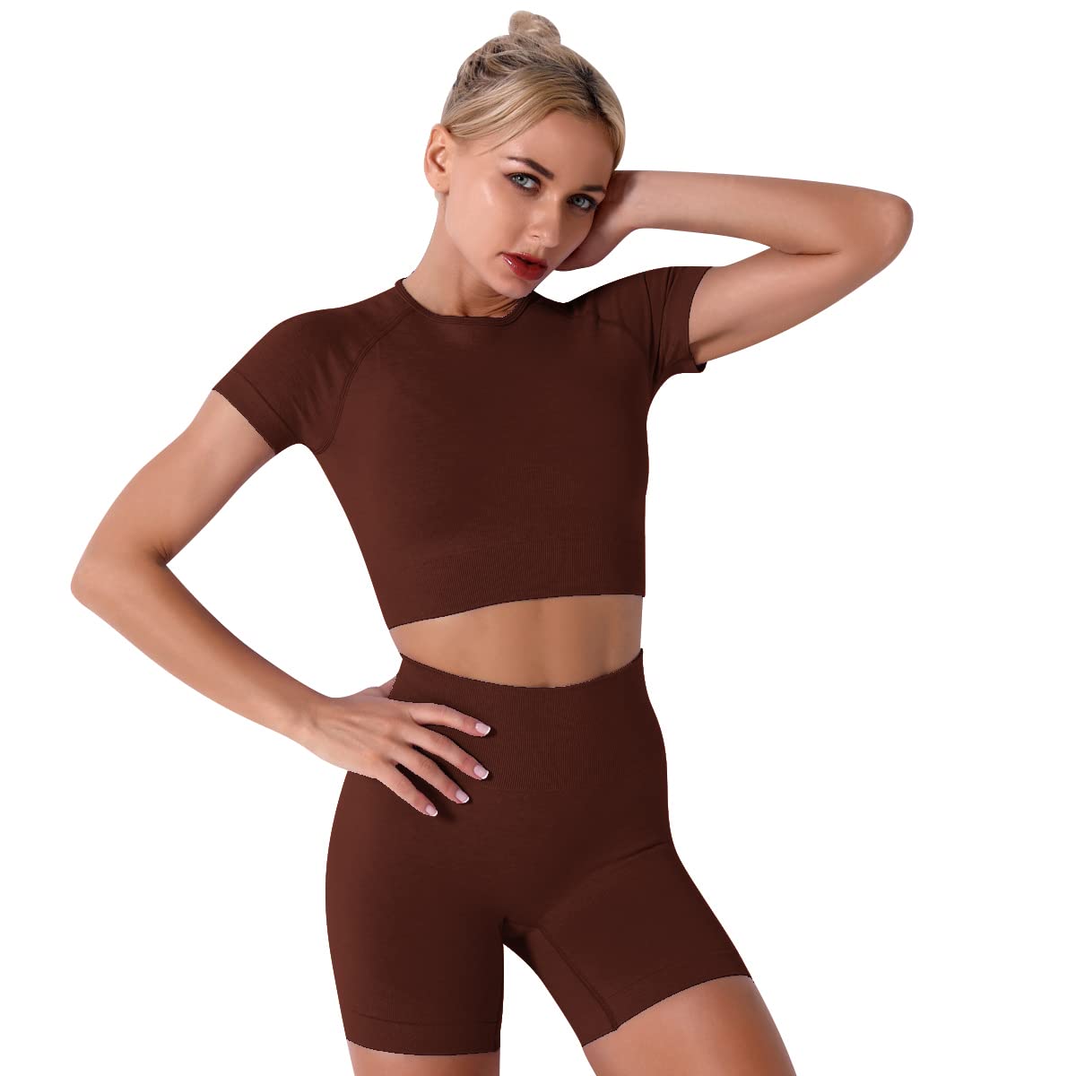 Women's Yoga Outfit Seamless Workout Set High Waist Exercise Shorts Pants with Sport Bra 3PCS Tracksuit Gym Tracksuits thumbnail 2