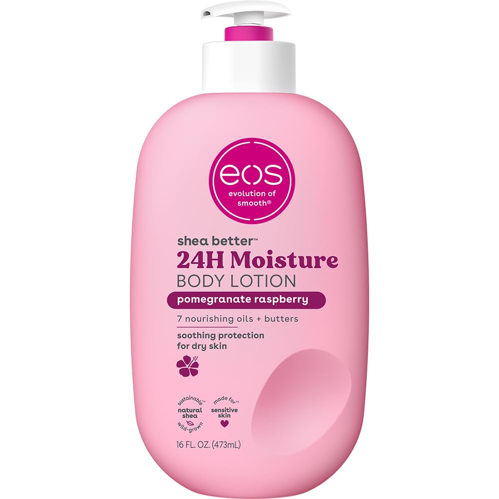 eos Shea Better Body Lotion Pomegranate Raspberry, 24-Hour Moisture Skin Care, Lightweight & Non-Greasy, Natural Shea, Vegan, 16 fl oz: Pomegranate Raspberry 16 Fl Oz (Pack of 1)