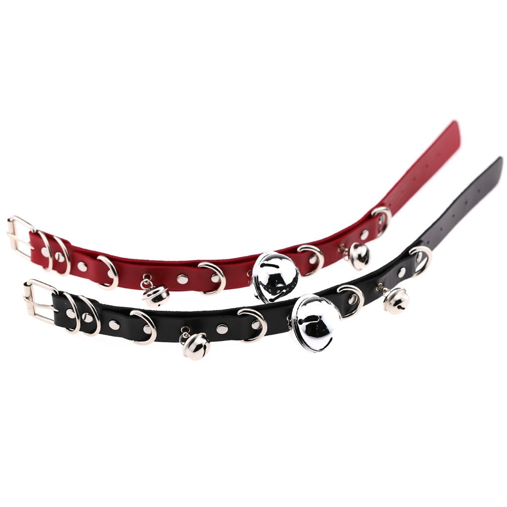 FM FM42 Multicolor PU Simulated Leather Black-tone Silver-tone 4cm Large Bell Rivets Neckband Choker Necklace: Silver-tone Bell &amp; Green