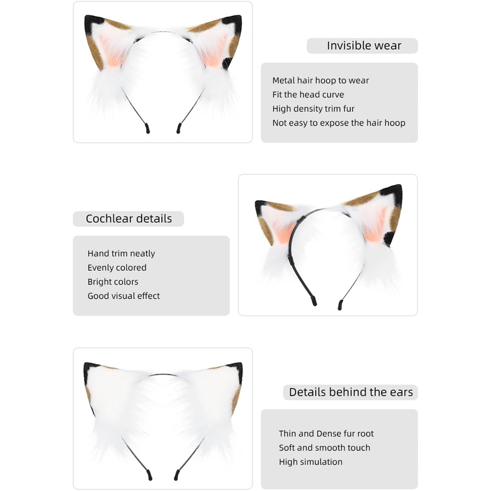 JUNBOON Cat Wolf Fox Tail Faux Fur Ear Headband Set Adult Halloween Xmas Fancy Party Cosplay Costume Gifts: 2-kw