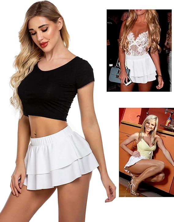 Avidlove Womens Pleated Mini Skirt Solid Ruffle Lingerie Skirts Layered Y2K Plaid Outfit for Schoolgirl Role Play XS-4XL: Small 1_white