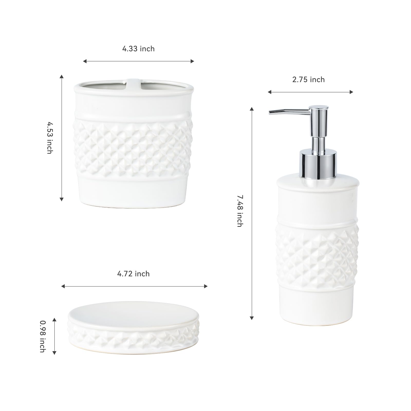 Bathroom Accessory Set, 3-Piece Ceramic Bath Accessories Set with Tray, Lotion Dispenser, and Tumbler thumbnail 2