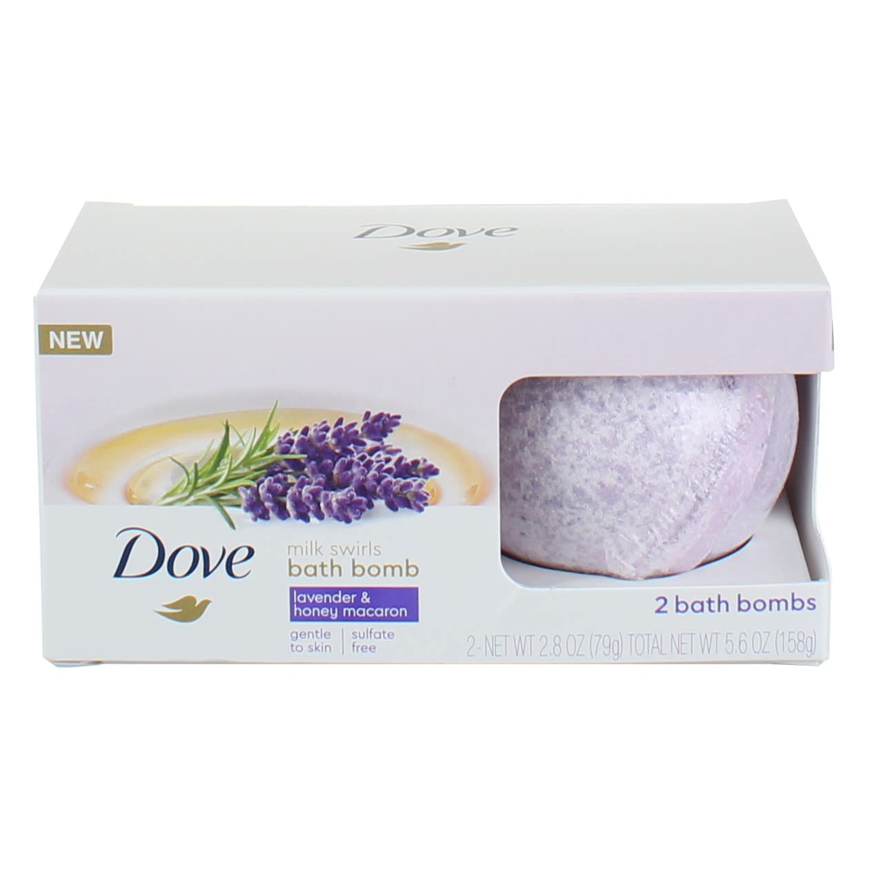 Dove Bath Bomb Milk Swirls Lavender & Honey Macaroon, 2 Pieces, Total Weight 5.6 oz: Dove Bath Bomb Milk Swirls Lavender & Honey Macaroon, 2 Pieces, Total Weight 5.6 oz