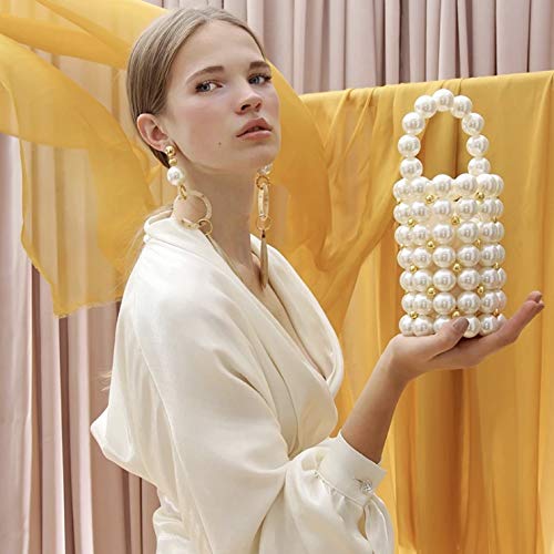 Abvokury YUSHINY Beaded Handbag for Women White Pearl Decoration Evening Bags with Detachable Chain Inner Bag Medium: Abvokury YUSHINY Beaded Handbag for Women White Pearl Decoration Evening Bags with Detachable Chain Inner Bag Medium