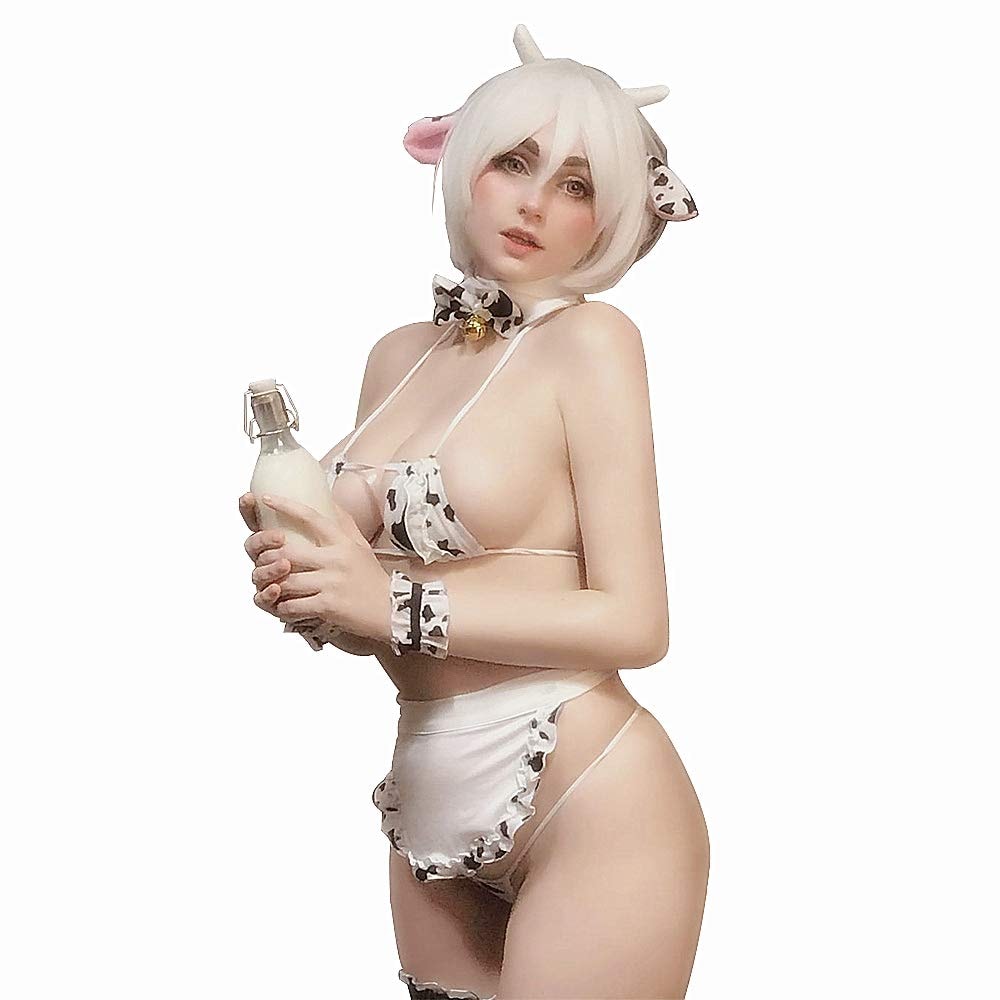 YOMORIO Cow Anime Lingerie for Womens Sexy Anime Cow Bikini Lolita Japanese Cosplay Underwear with Stocking: YOMORIO Cow Anime Lingerie for Womens Sexy Anime Cow Bikini Lolita Japanese Cosplay Underwear with Stocking