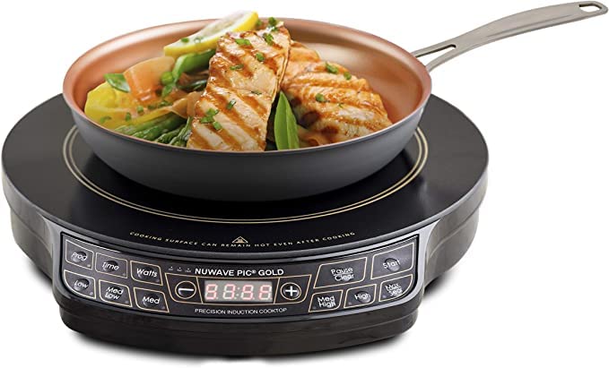 Nuwave Induction Wok, 3 Wattages 600, 900 & 1500, Precise Temp Controls from 100°F to 575°F in 5°F, Infuse Complex Charred Aroma & Flavor, Authentic 14-inch Carbon Steel Wok Included, Wok Hei: Induction PIC Gold + 9" Pan
