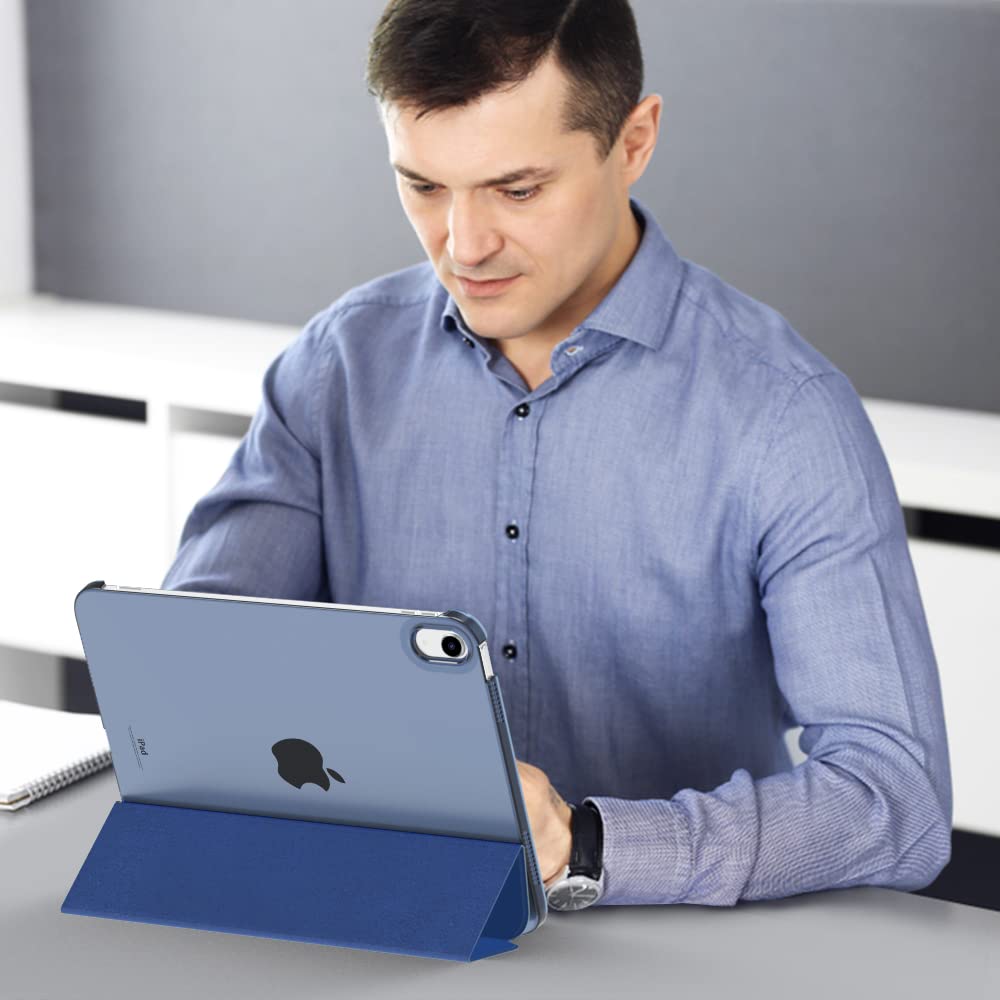 MoKo Case for iPad (A16) 11th Generation 11 Inch 2025, iPad 10th Generation 10.9 inch 2022, Slim Stand Protective Cover with Hard PC Translucent Back Shell Cover, Support Touch ID, Navy Blue