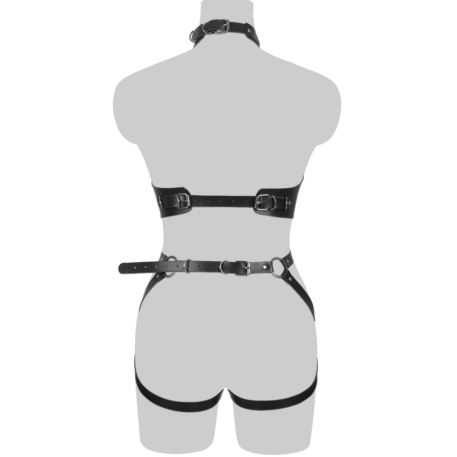 Waist Garter belt Punk Full body harness for women Photography Dance Rock Halloween Leather cage Chest strap set: Black