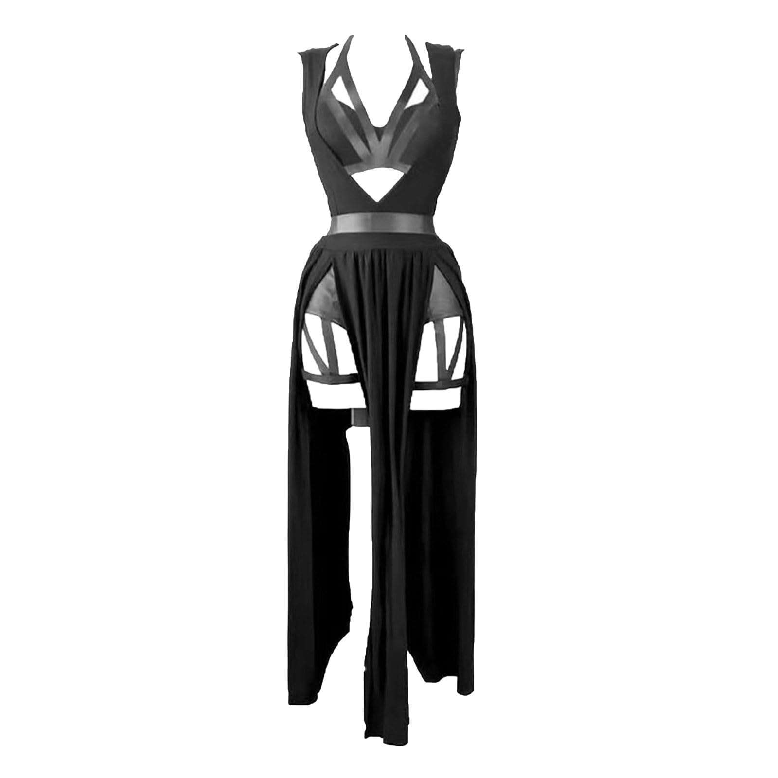 Generic Women Gothic Lingerie Lace Babydoll 3 PC Sheer Mesh Long Dresses Front Criss-Cross Crop Top and Skirt Lingerie - Image 1