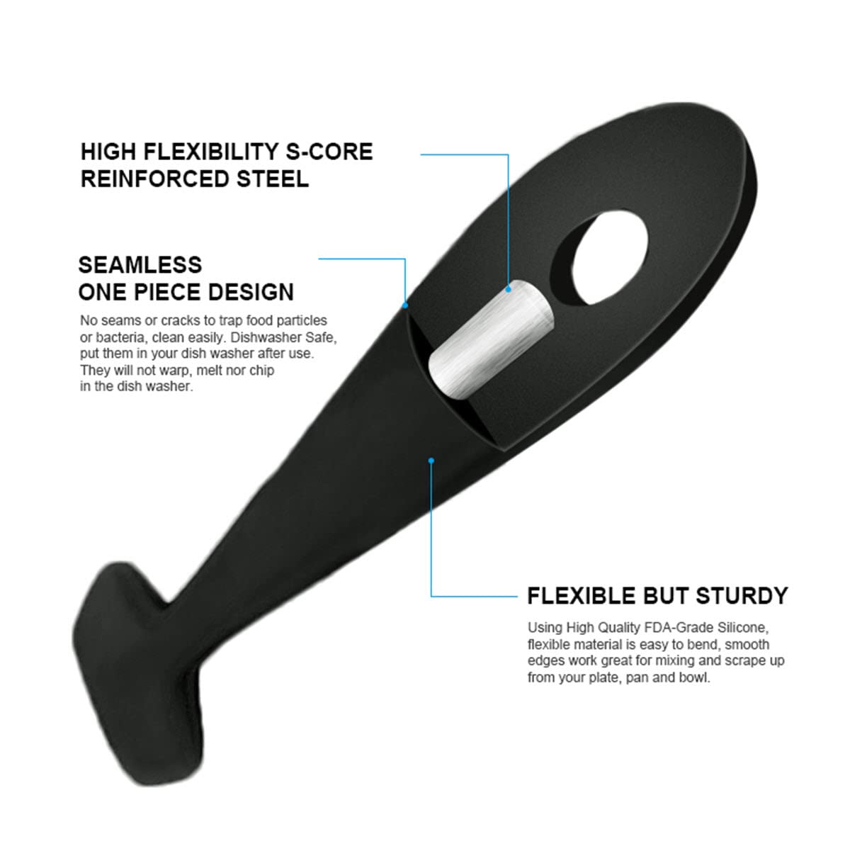 SILCONY Set of 4 Pure Silicone Spatulas Spoon Pastry Basting Brush Heat Resistant (11"-8.4") (4, Spatula Set - ): Black