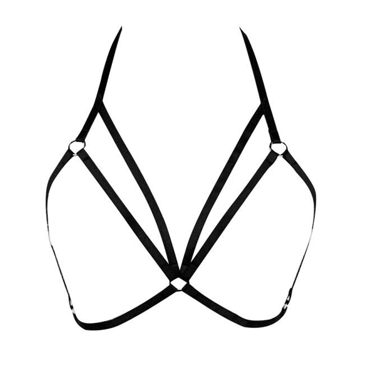 LIVE4COOL Women Harness Elastic Cupless Cage Bra Sexy Lingerie for Women Adjustable Hollow Out Crop Top Exotic Strap Bra: Black3