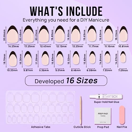BTArtbox Press on Nails Coffin - Gold Rose French Tips Press On Nails Short for Women, Cat Eye Nail Tips, Glitter Fake Nails with Glue, Glue On Nails in 16 Sizes - 30 Nail Kit, Gold Dust: B-Black French