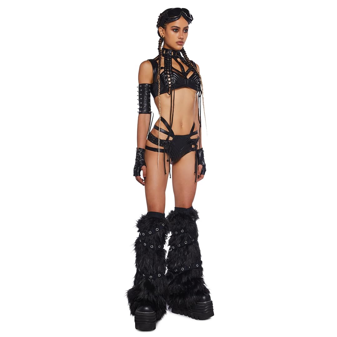Dolls Kill Rude Awakening Harness Bra Top by Club Exx - Vegan Leather, Lace-Up, Cropped Fit for Festivals and Raves: Small Black