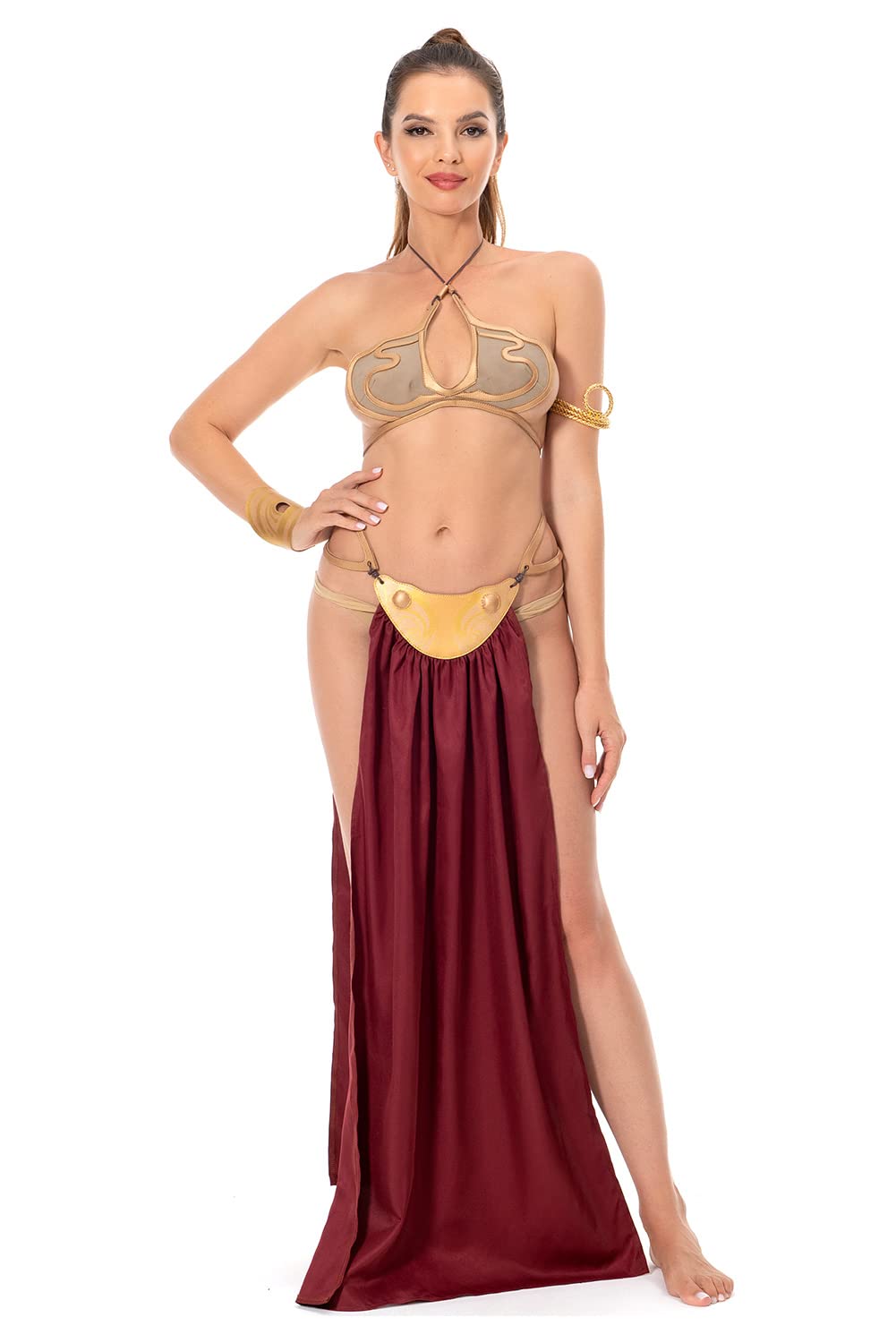 Xikaufo Adult Princess Slave Outfit Bikini Carnival Cosplay Costume Dress Gold Bra Halloween Party Costume Outfits for Women: Small