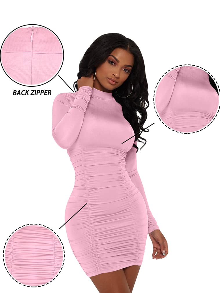 GOKATOSAU Women's Sexy Stand Neck Bodycon Long Sleeve Ruched Club Party Mini Dress thumbnail 5