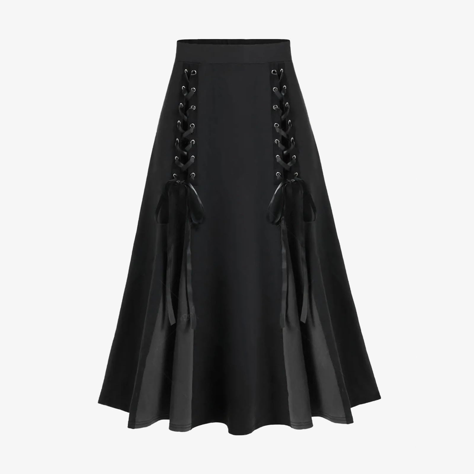 Women's Vintage Gothic Court Lace Up Patchwork Skirt Steampunk Medieval Renaissance Victorian A-Line Pirate Skirts: Medium Black