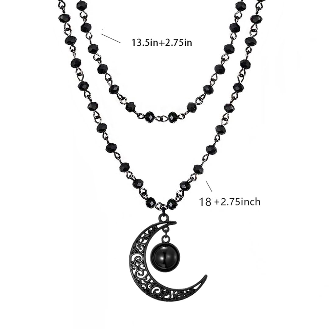 Balirek Gothic  Necklaces Moon Cross Necklaces Black Crystal Chain Halloween Black Pendant Choker Halloween Jewelry for Woman: Moon