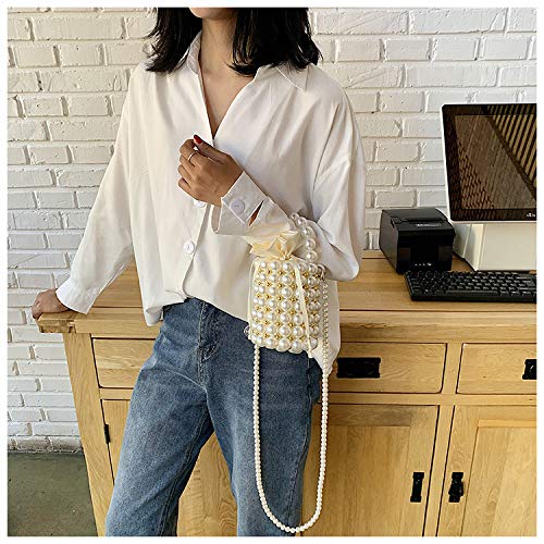 Abvokury YUSHINY Beaded Handbag for Women White Pearl Decoration Evening Bags with Detachable Chain Inner Bag Medium: Abvokury YUSHINY Beaded Handbag for Women White Pearl Decoration Evening Bags with Detachable Chain Inner Bag Medium