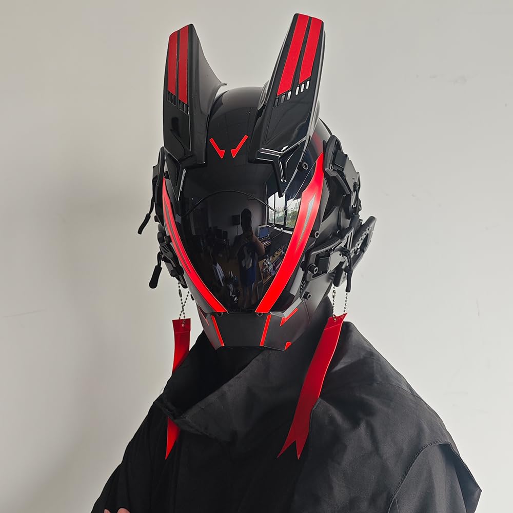 KYEDAY Punk Mask for Men,LED Mask for Women,Futuristic Punk Techwear, Cosplay Halloween Fit Party Music Festival Accessories: Red