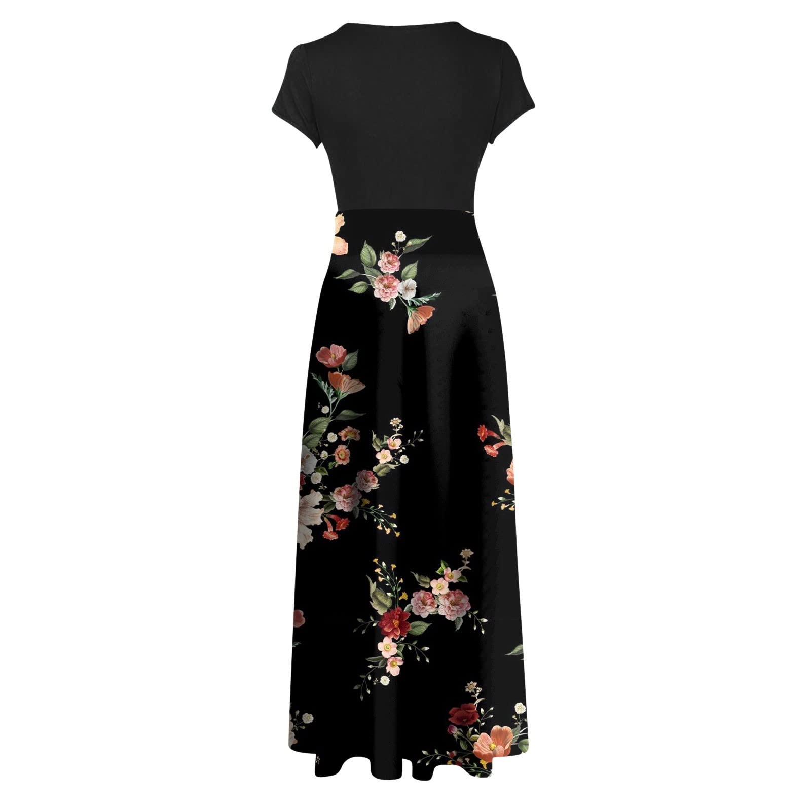 ADHOWBEW Womens Short Sleeve Empire Waist Floral Maxi Dress 2023 Summer Fashion Casual Plus Size Sundresses: X-Large E-black