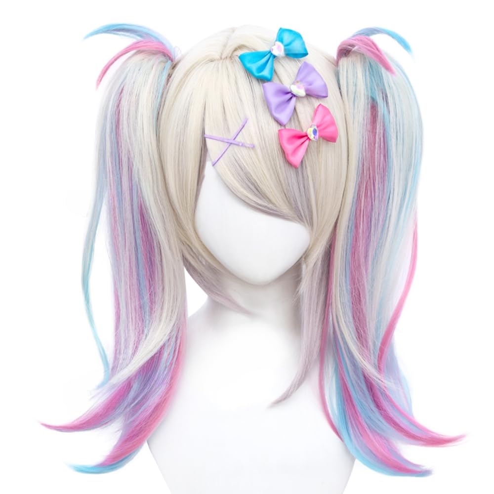 TO KU TOO YUO Game Cosplay Wig  Ombre Colorful Double Ponytails Straight With Bangs Synthetic for Women Heat Resistant Cosplay Hair 45 CM: KAngel