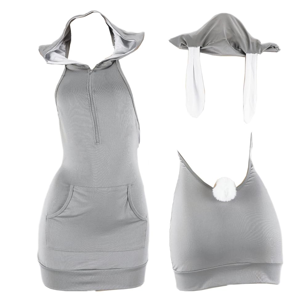 QNCLO Women's sexy cosplay tight fitting anime cute jumpsuit anime Japanese cute lingerie with hat anchor performance suit: Grey1