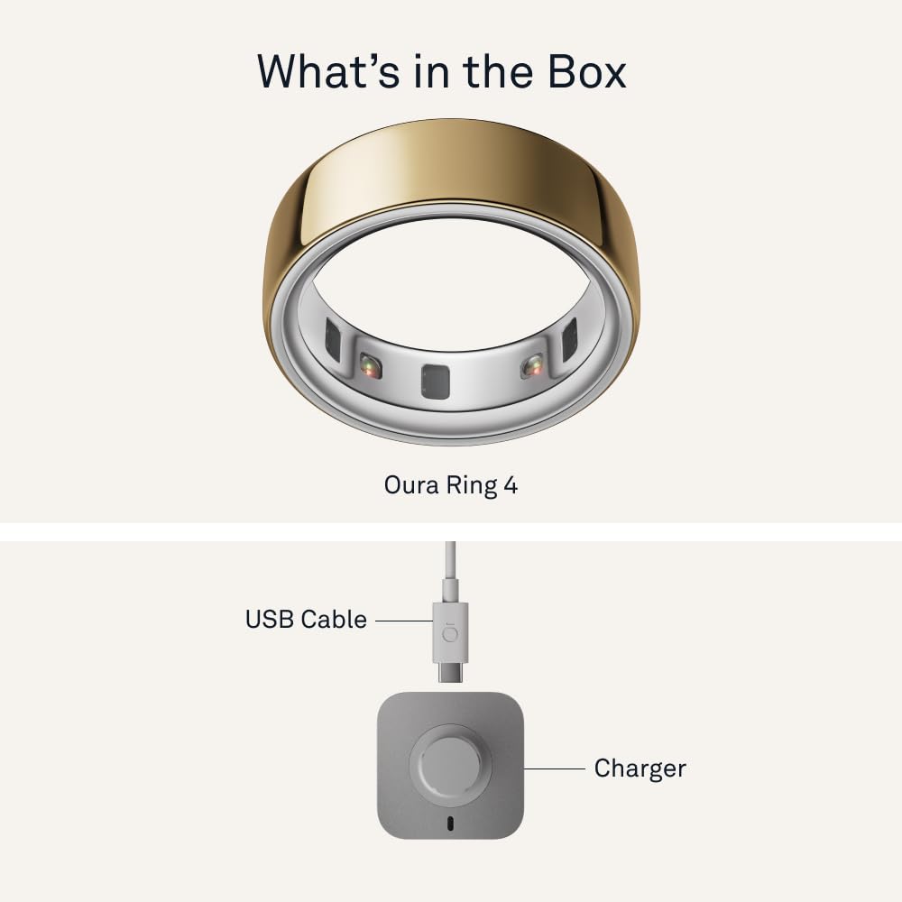Oura Ring 4 - Gold - Size 7 - Smart Ring - Size First with Oura Ring 4 Sizing Kit - Sleep Tracking Wearable - Heart Rate - Fitness Tracker - Up to 8 Days of Battery Life: Gold 7