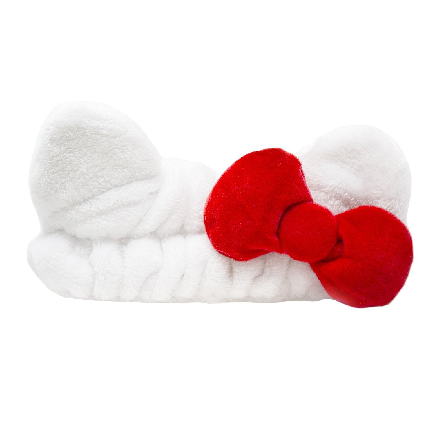 The Crème Shop Hello Kitty x Plush Spa Headband with Hello Kitty's Signature Bow, Face Wash Hair Band For Women: Red 1 Count (Pack of 1)