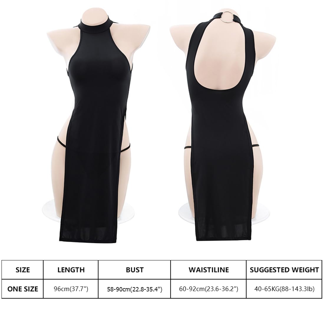 SINROYEE Women's Sexy Lingerie Nightshirt Uniform Sleeveless Sheer Sleepwear Anime Cosplay Temptation Nightdress Free Size: Black