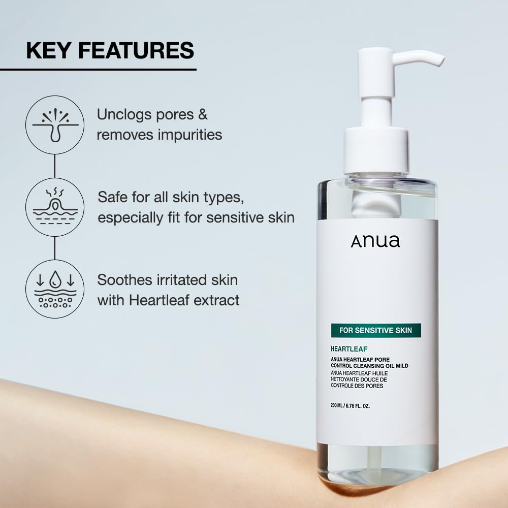 Anua Heartleaf Pore Control Cleansing Oil, Oil Cleanser for Face, Makeup Blackhead Remover, Korean Skin Care 6.76 fl oz(200ml) (original): ANUA Heartleaf Pore Cleansing Oil MILD, Sensitive Skin Face Wash, Oil Cleanser for Face, Makeup Blackhead Remover, Korean Skin Care, Non-Comedogenic, Fragrance Free 6.76 fl oz(200ml)