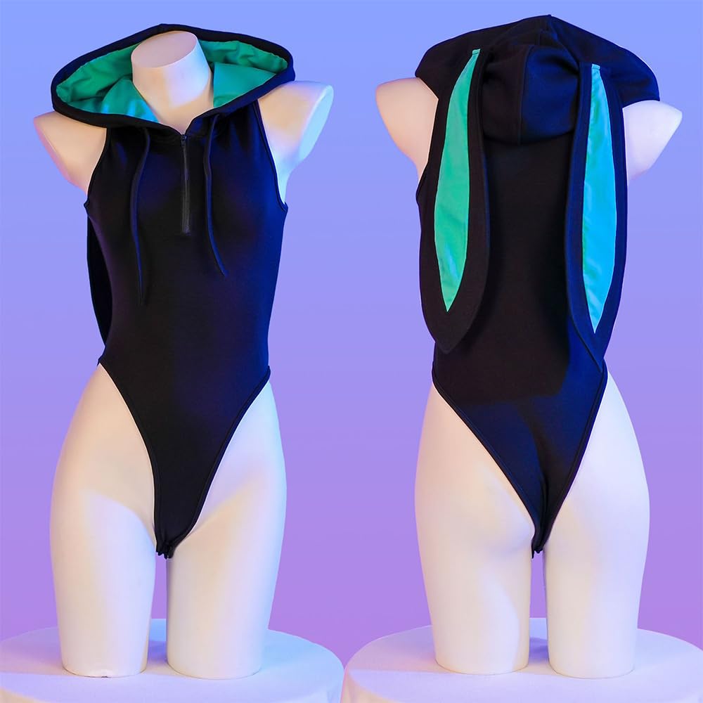 QNCLO Women's sexy cosplay tight fitting anime cute jumpsuit anime Japanese cute lingerie with hat anchor performance suit: Black