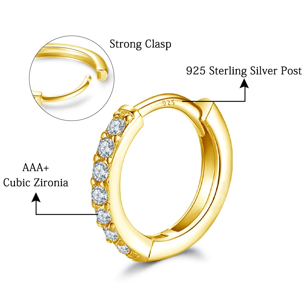 Dlihc Sterling Silver Hoop Earrings Sterling Silver Stud Earrings for Women 6 Pairs Hypoallergenic Tiny Cubic Zirconia Stud Set Cartilage Hoops thumbnail 2