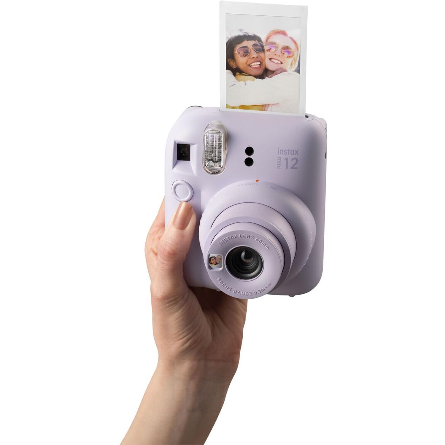 Fujifilm Instax Mini 12 Instant Camera + MiniMate Accessory Bundle & Compatible Custom Case + Fuji Instax Film Value Pack (50 Sheets) Flamingo Designer Photo Album (): Lilac Purple
