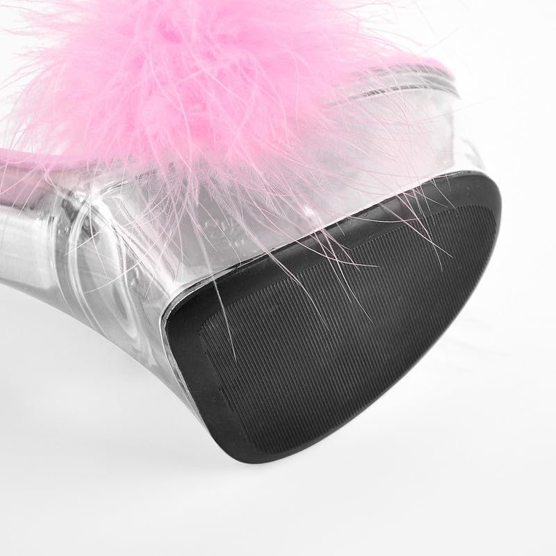 MissHeel Ankle Strap Clear Platform Furry Sandals Stiletto Heel: 7.5 Pink
