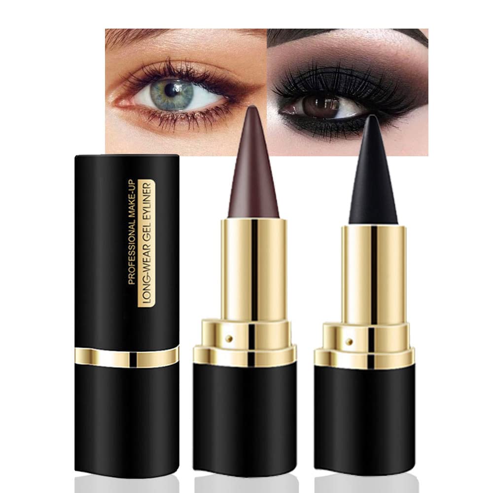 Kaely 2Pcs Gel Eyeliner Pencil, Natural Black Eyeliner Cream for Older Women, Liquid Eye Liner Waterproof Smudge Proof, Smoky Eyeshadow Palette Halloween Makeup, delineador de ojos contra el agua: 2 Count (Pack of 1) A-2Pcs-Black&amp;Brown