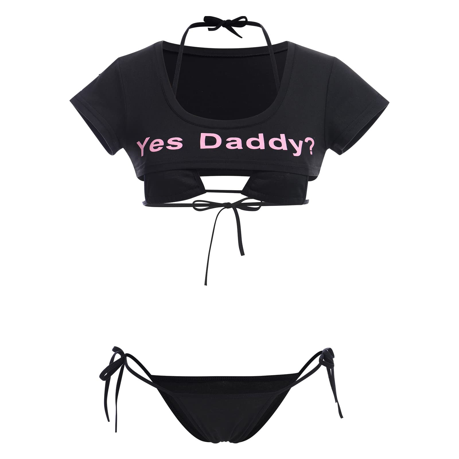 ABAFIP Women Cute Kawaii Striped Bikini Lingerie Set Micro Tiny Bra G-String Panty/Garter Belt 2Pcs / 3Pcs Underwear: One Size Black - 3pcs
