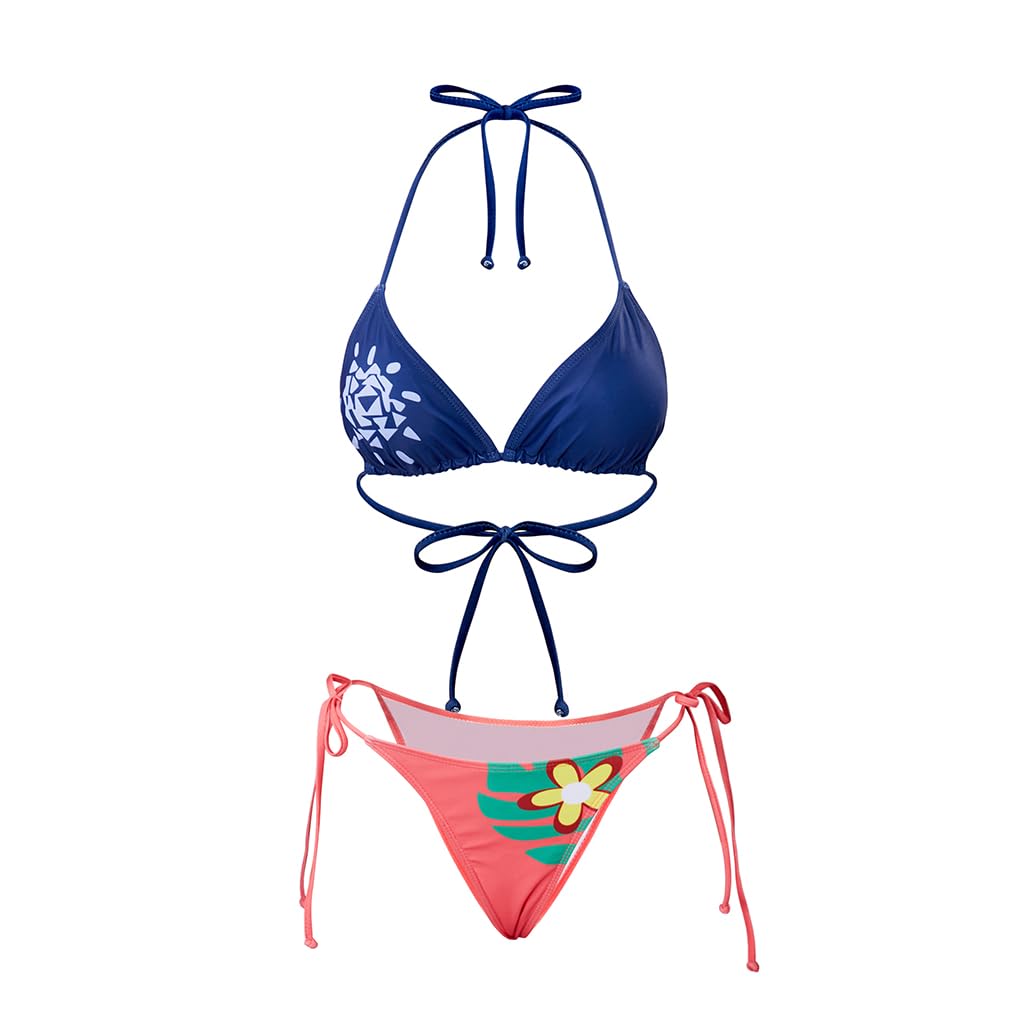 iSHOWcos Nico Robin Cosplay Bikini Women Sexy Triangle Bikini Halter Two Piece Set Swimsuit String Tie Side Bathing Suit: Small