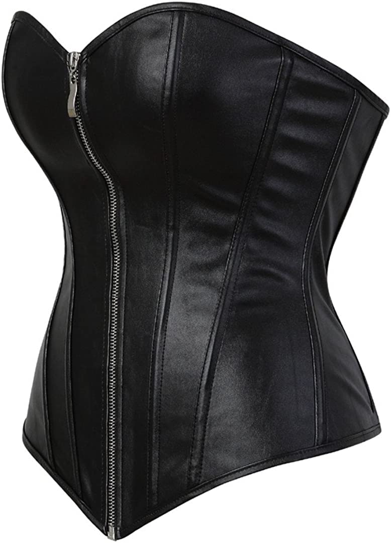 Corsets for Women Faux Leather Corset Top Steampunk Corsets Zipper Bustier Pirate Costume: Corsets for Women Faux Leather Corset Top Steampunk Corsets Zipper Bustier Pirate Costume